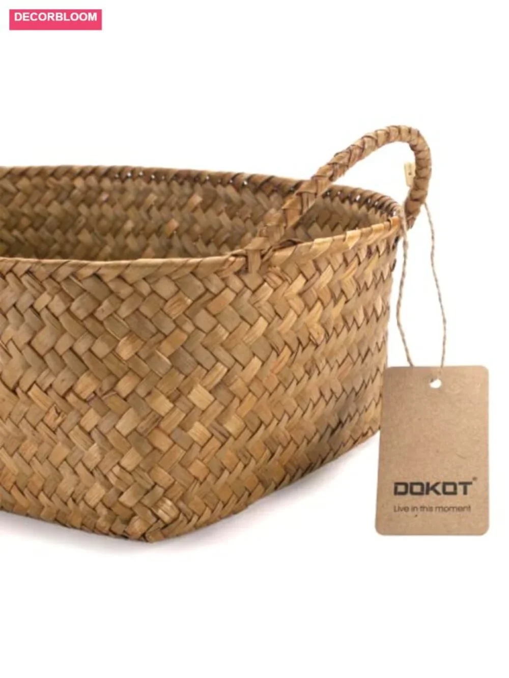 Woven Seagrass Storage Baskets Set of 3 with Handles for Kitchen Organizing